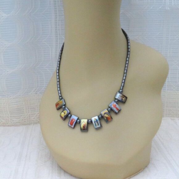Hematite Bead Icon Necklace 18 inches for Women's Gift Stocking Stuffer - Picture 3 of 9